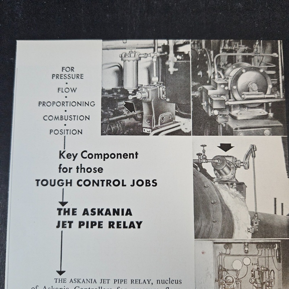 1958 Askania Regulator Co Jet Pipe Relay General Precision GPE Vintage Print Ad
